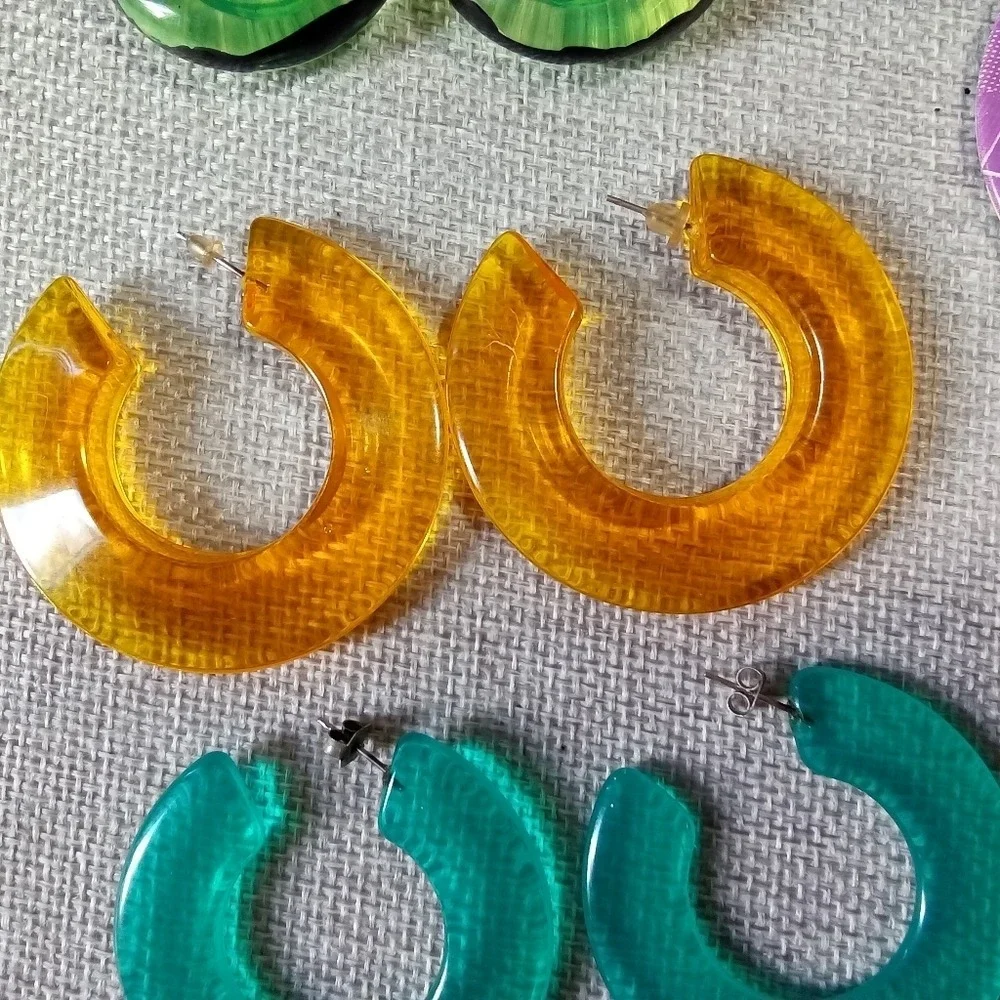 Fun Hoop Earrings Set of 9 Colorful Acrylic Boho Statement Jewelry